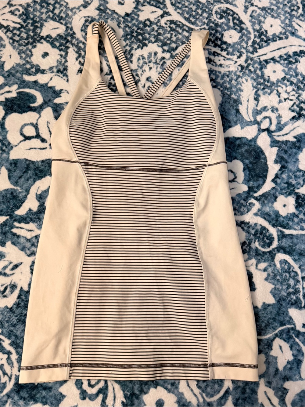lululemon athletica Cream and Black Striped Tank Top